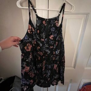 Torrid Size 2 Racerback Black Tank Top with Floral Pattern